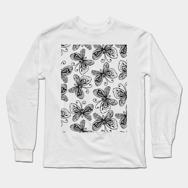 Doodle butterflies pattern Long Sleeve T-Shirt by katerinamk